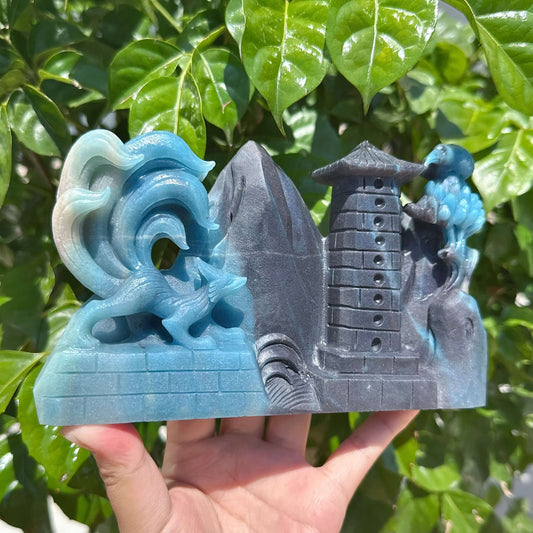 Trolleite Nine-Tailed Fox With Bird Landscape Carving