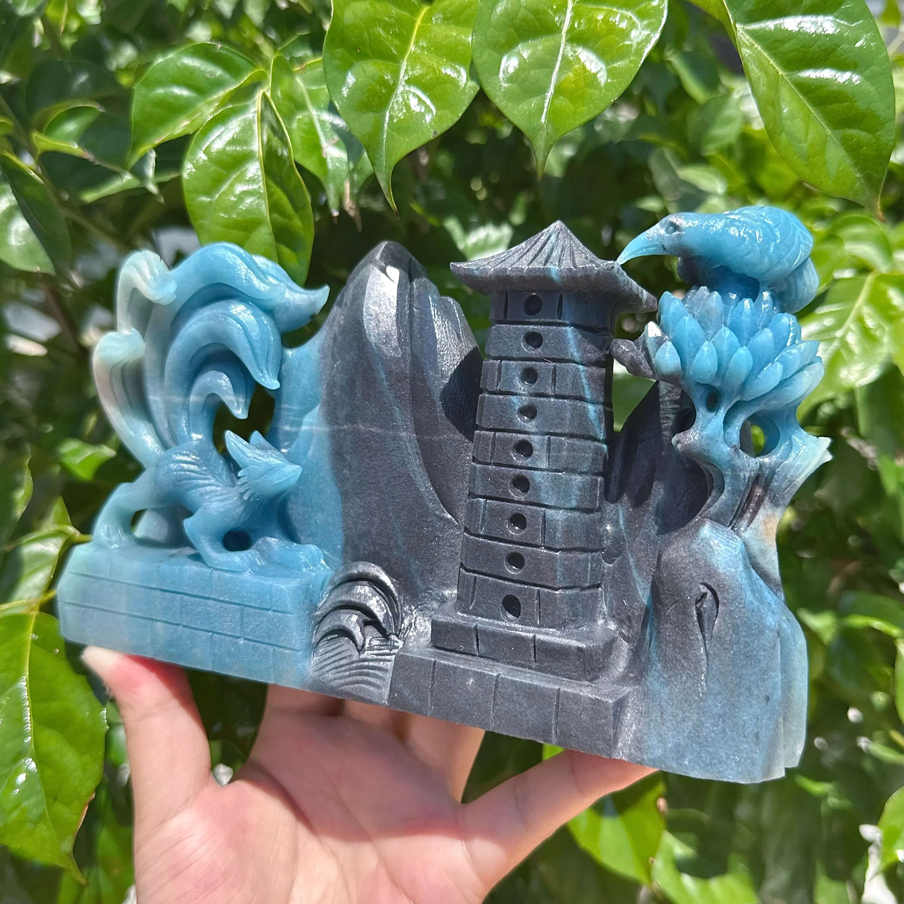 Trolleite Nine-Tailed Fox With Bird Landscape Carving