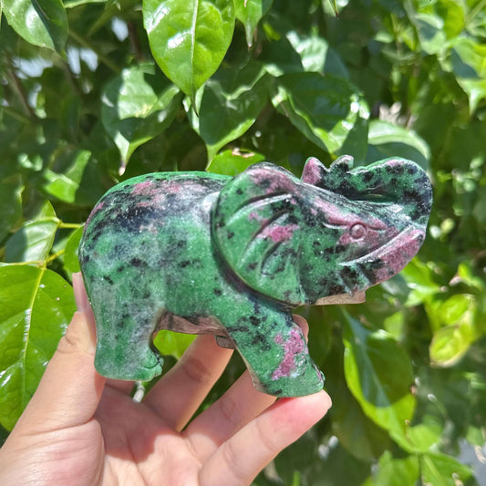 Ruby Zosite Elephant Carving