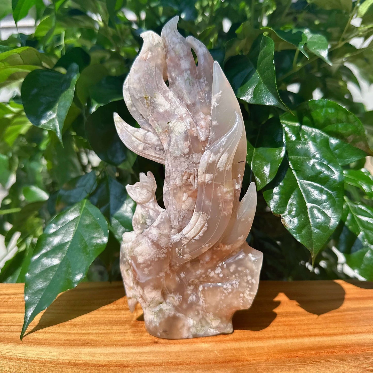 Flower Agate Nine-tailed Fox Carving