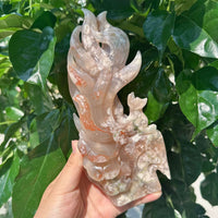 Flower Agate Nine-tailed Fox Carving