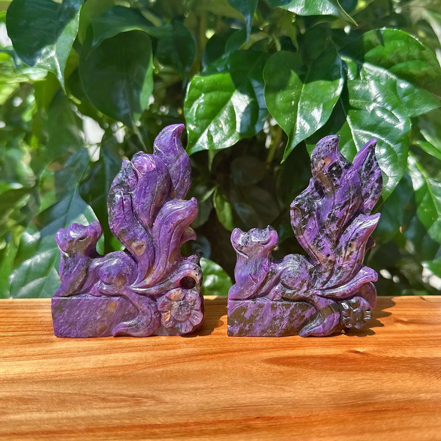 Charoite Nine-Tailed Fox Carving