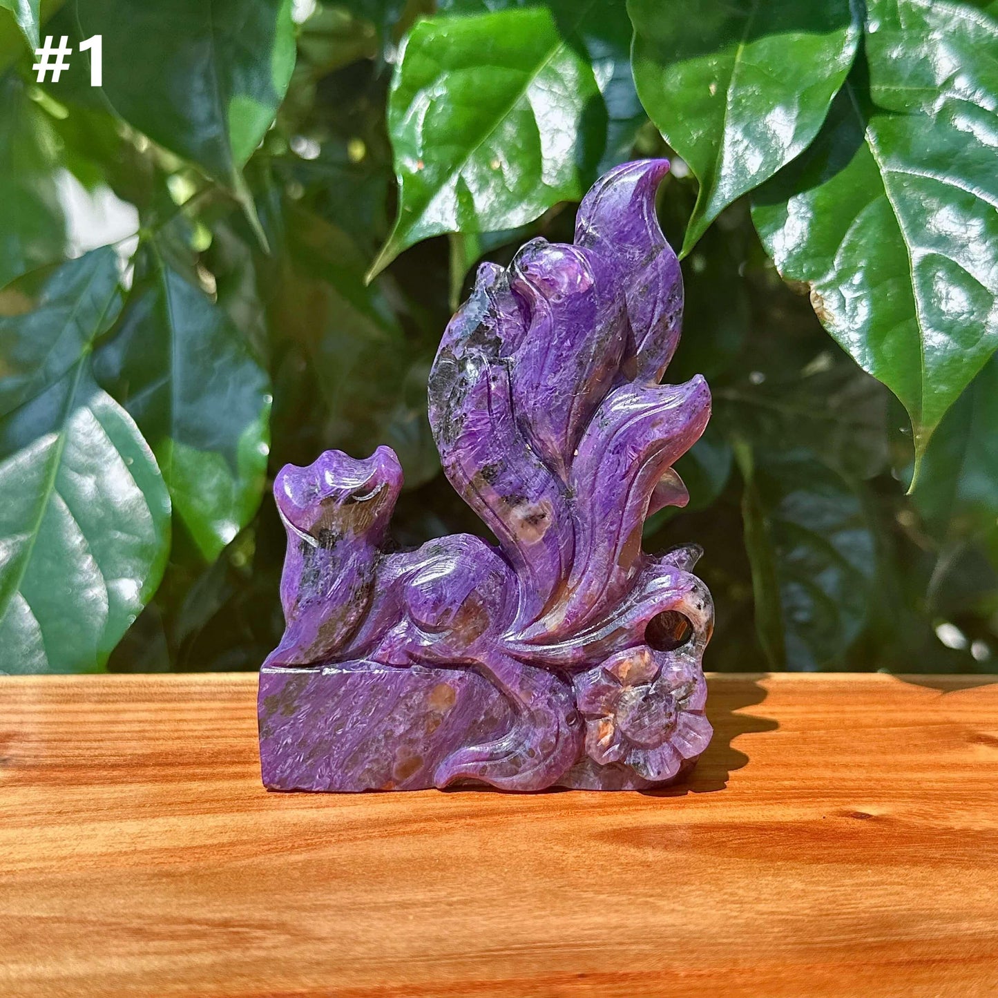 Charoite Nine-Tailed Fox Carving