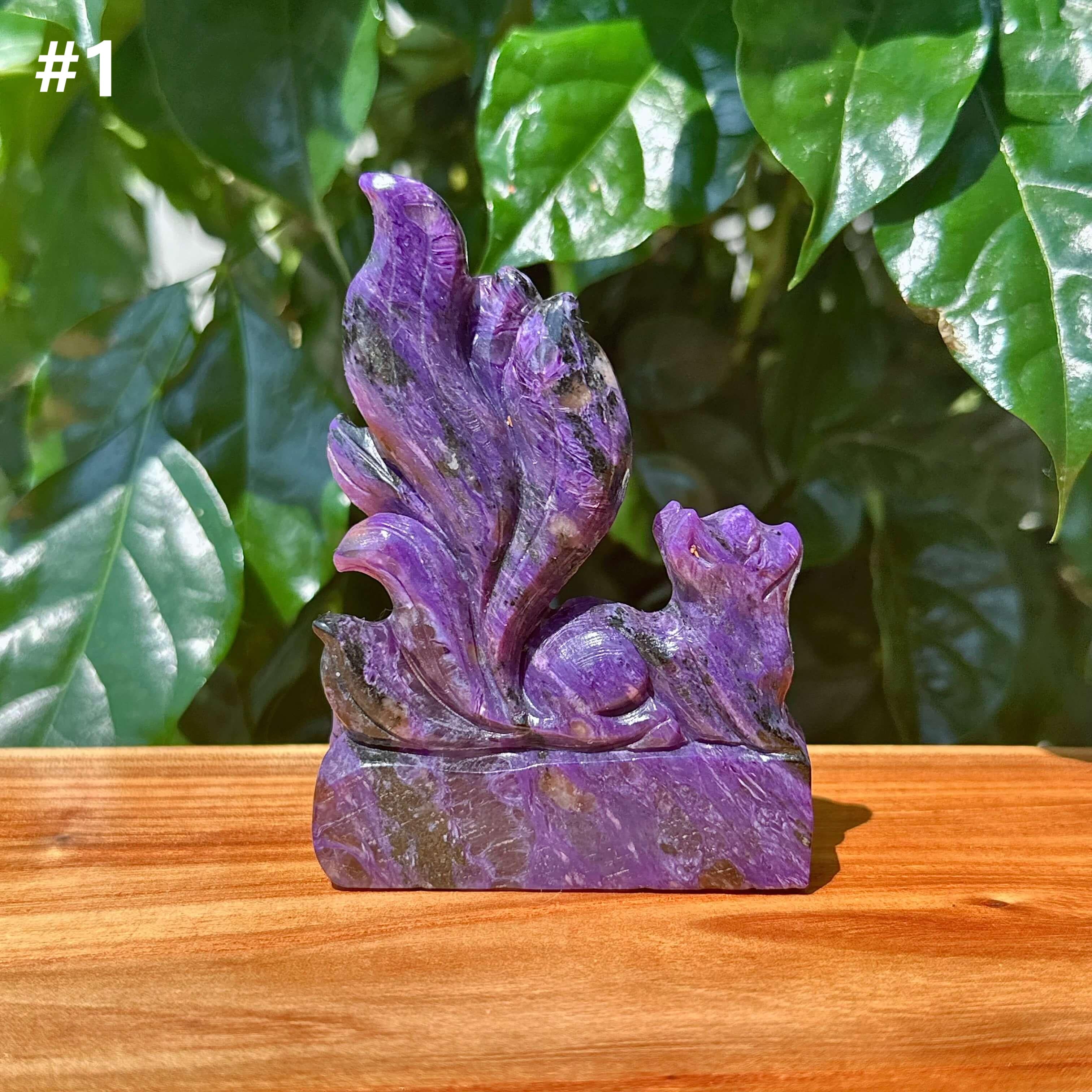 Charoite Nine-Tailed Fox Carving