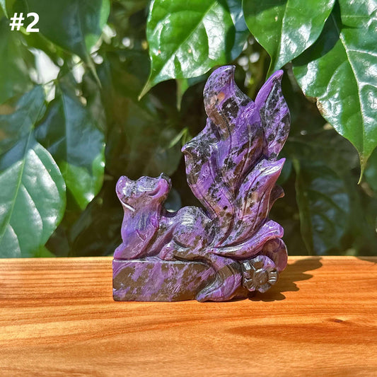 Charoite Nine-Tailed Fox Carving
