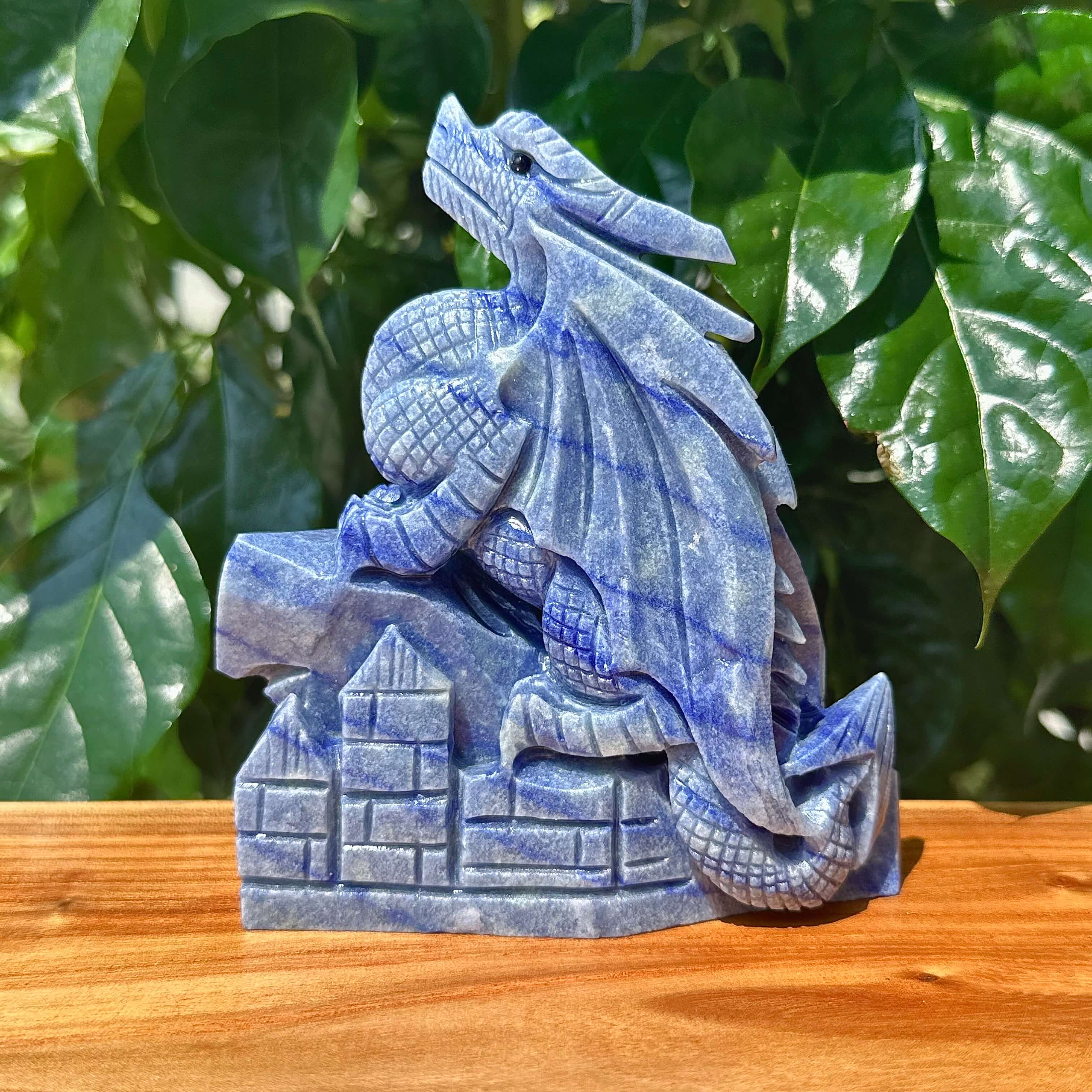 Blue Aventurine Flying Dragon Carving