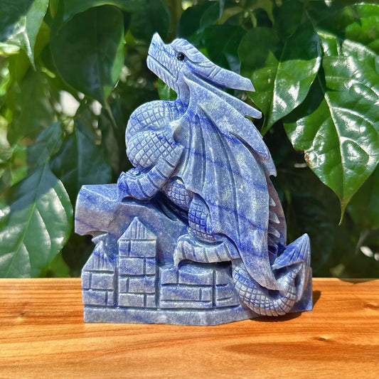 Blue Aventurine Flying Dragon Carving