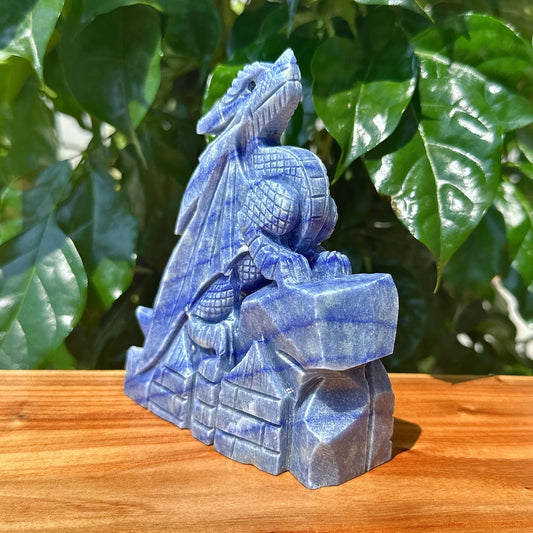 Blue Aventurine Flying Dragon Carving
