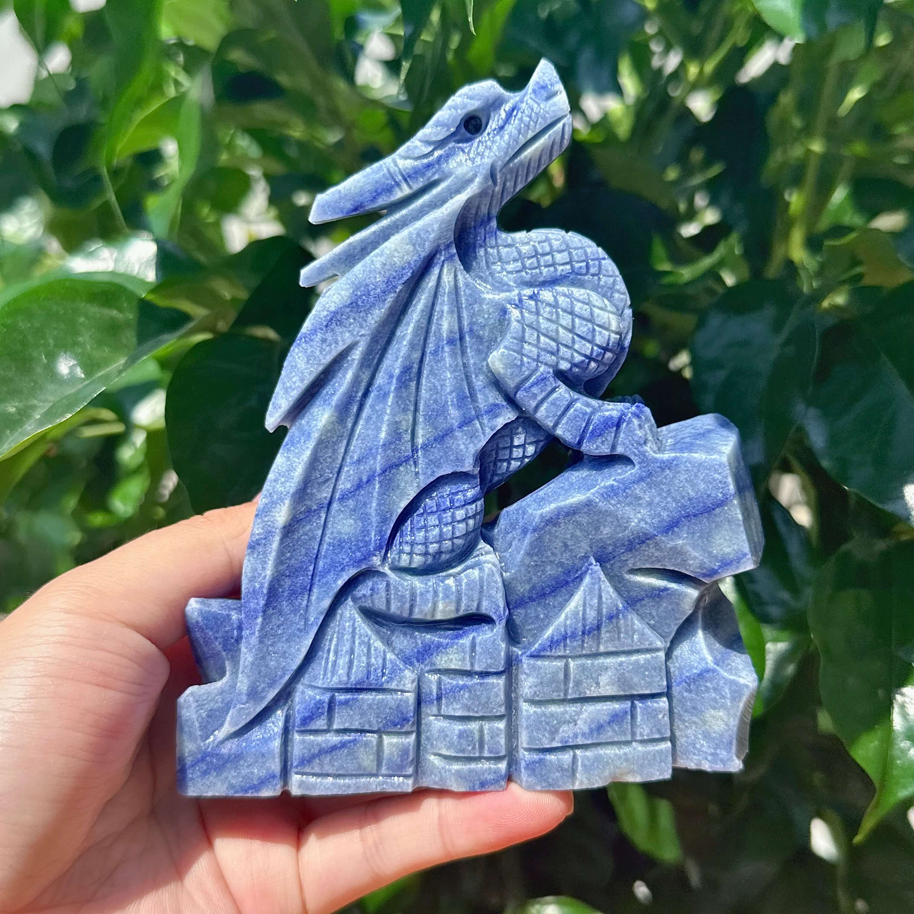 Blue Aventurine Flying Dragon Carving