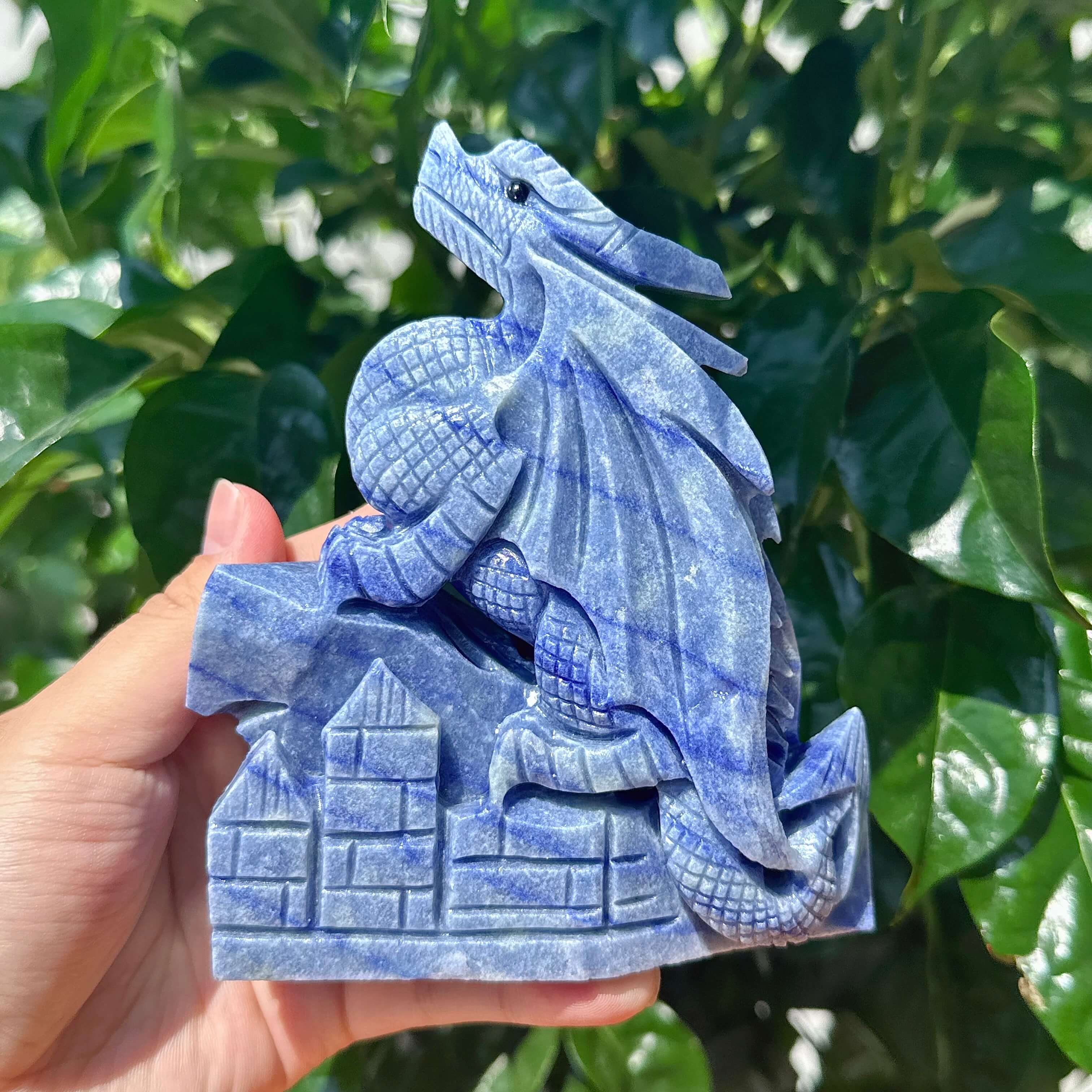 Blue Aventurine Flying Dragon Carving