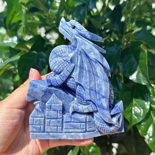 Blue Aventurine Flying Dragon Carving
