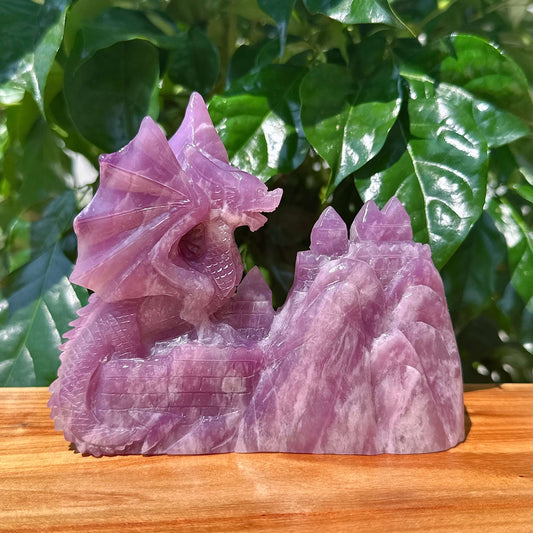 Lepidolite Flying Dragon Carving