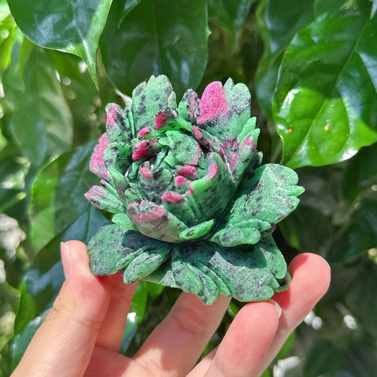 Ruby-Zoisite Peony Flower Carving