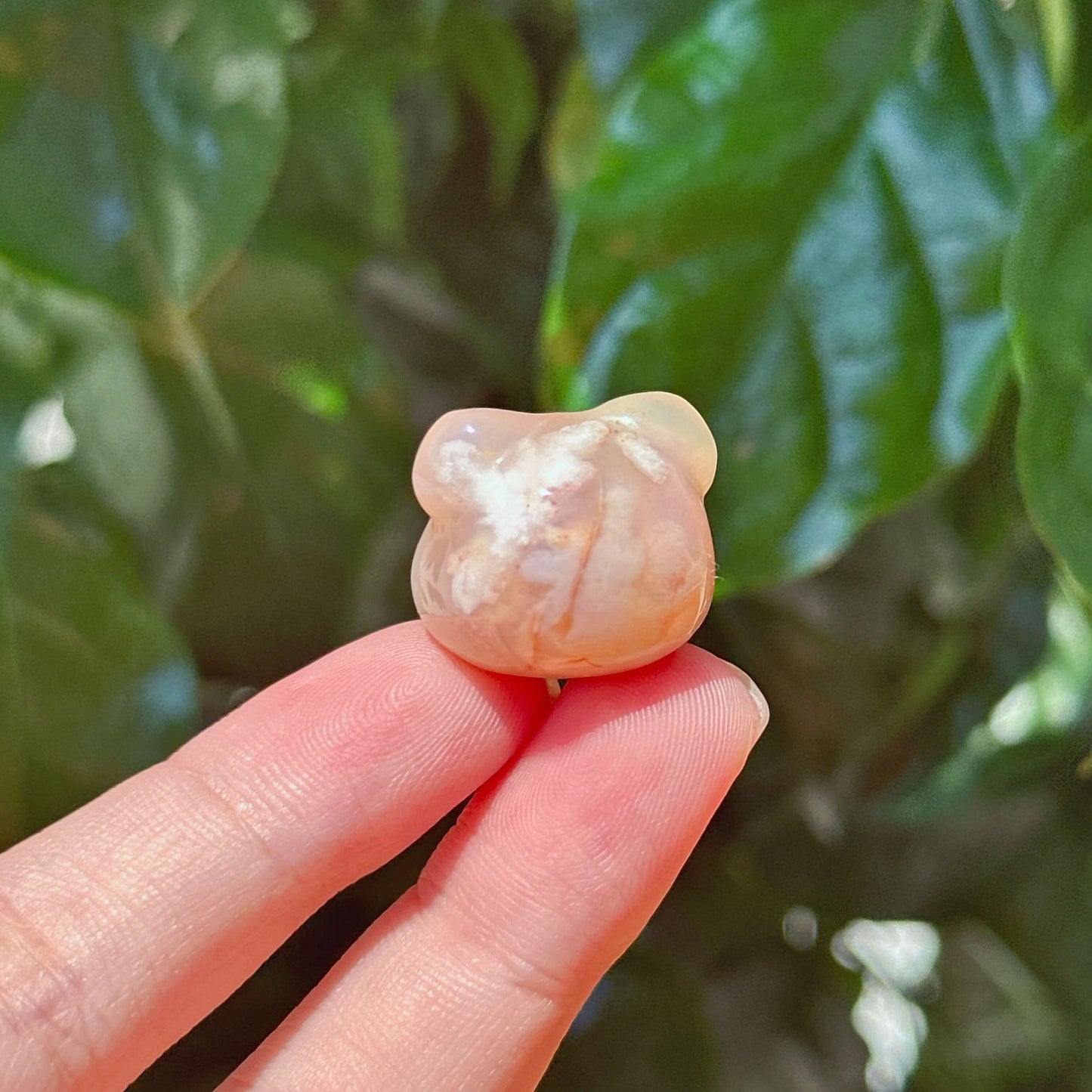 Mini Flower Agate Candy Bear Head Carving
