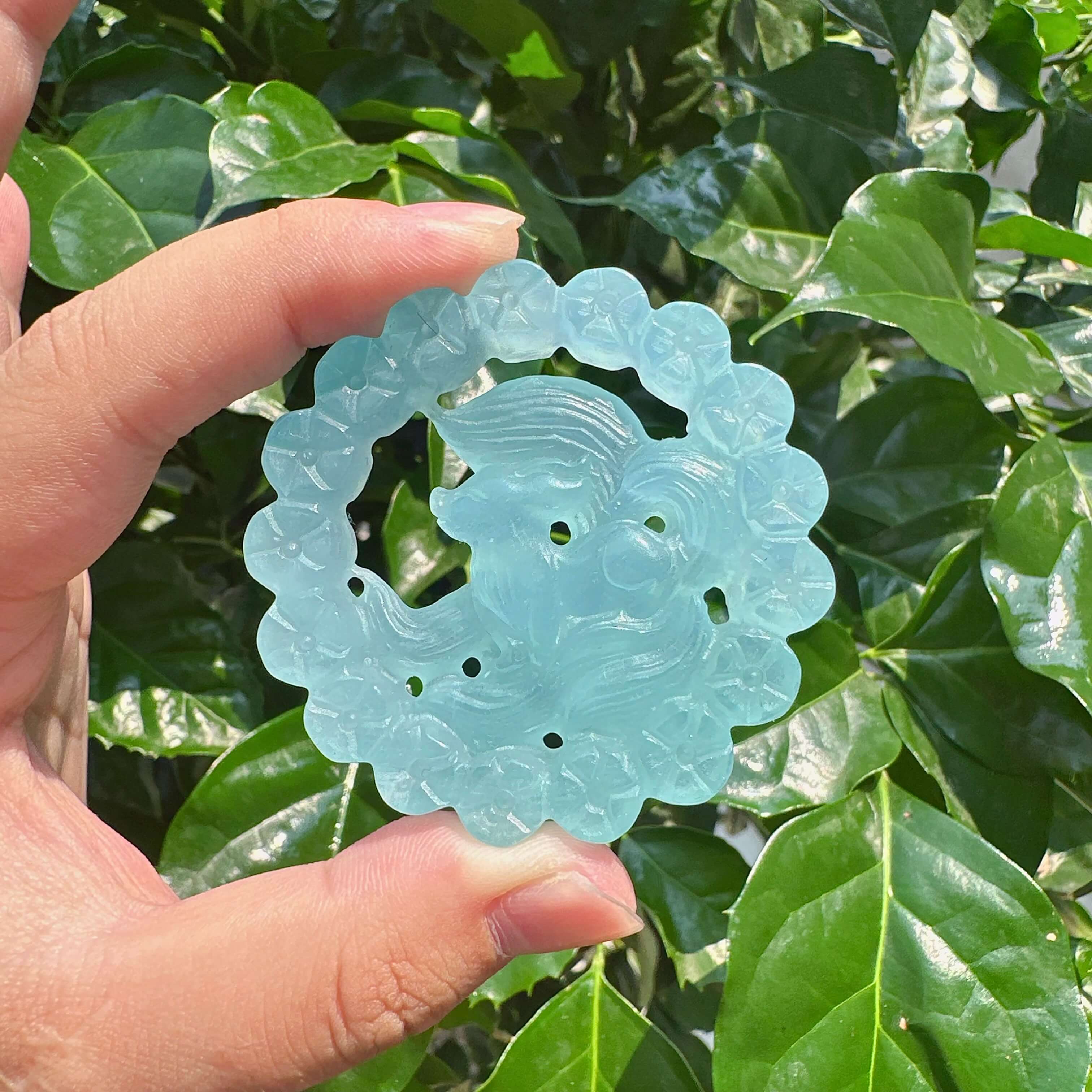 Aquamarine Nine-tailed Fox Carving