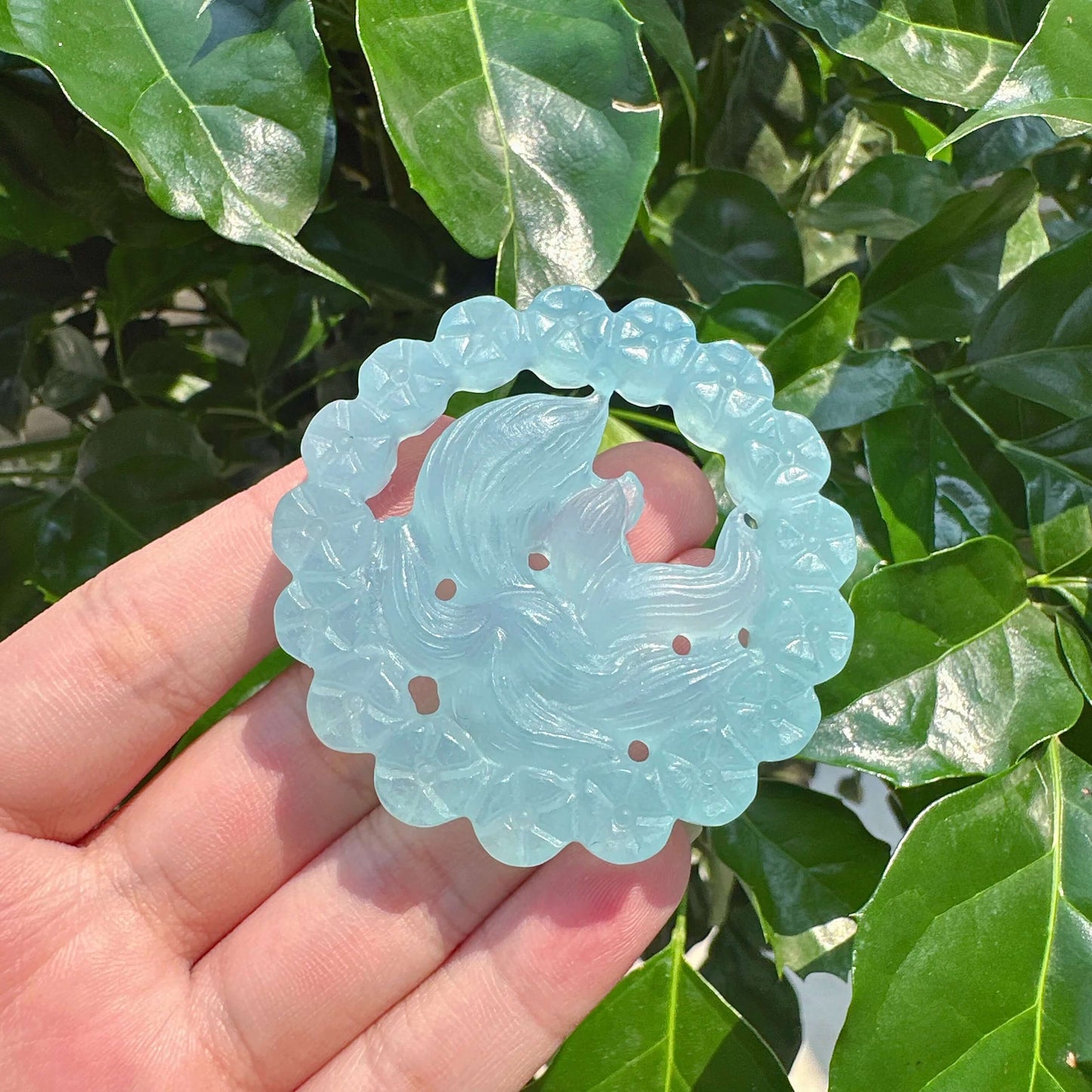 Aquamarine Nine-tailed Fox Carving