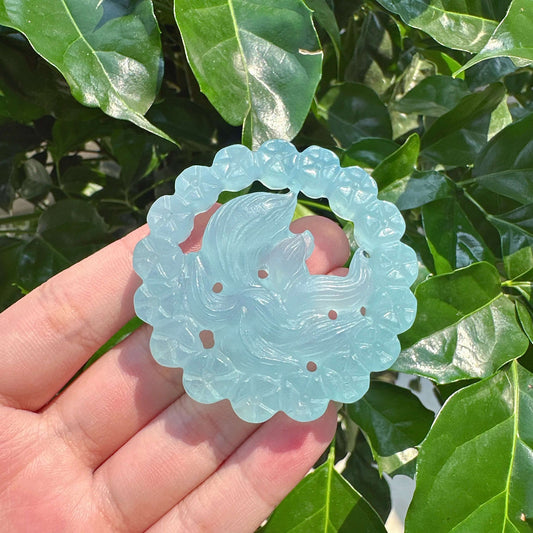 Aquamarine Nine-tailed Fox Carving