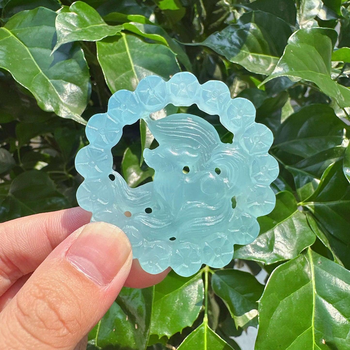 Aquamarine Nine-tailed Fox Carving
