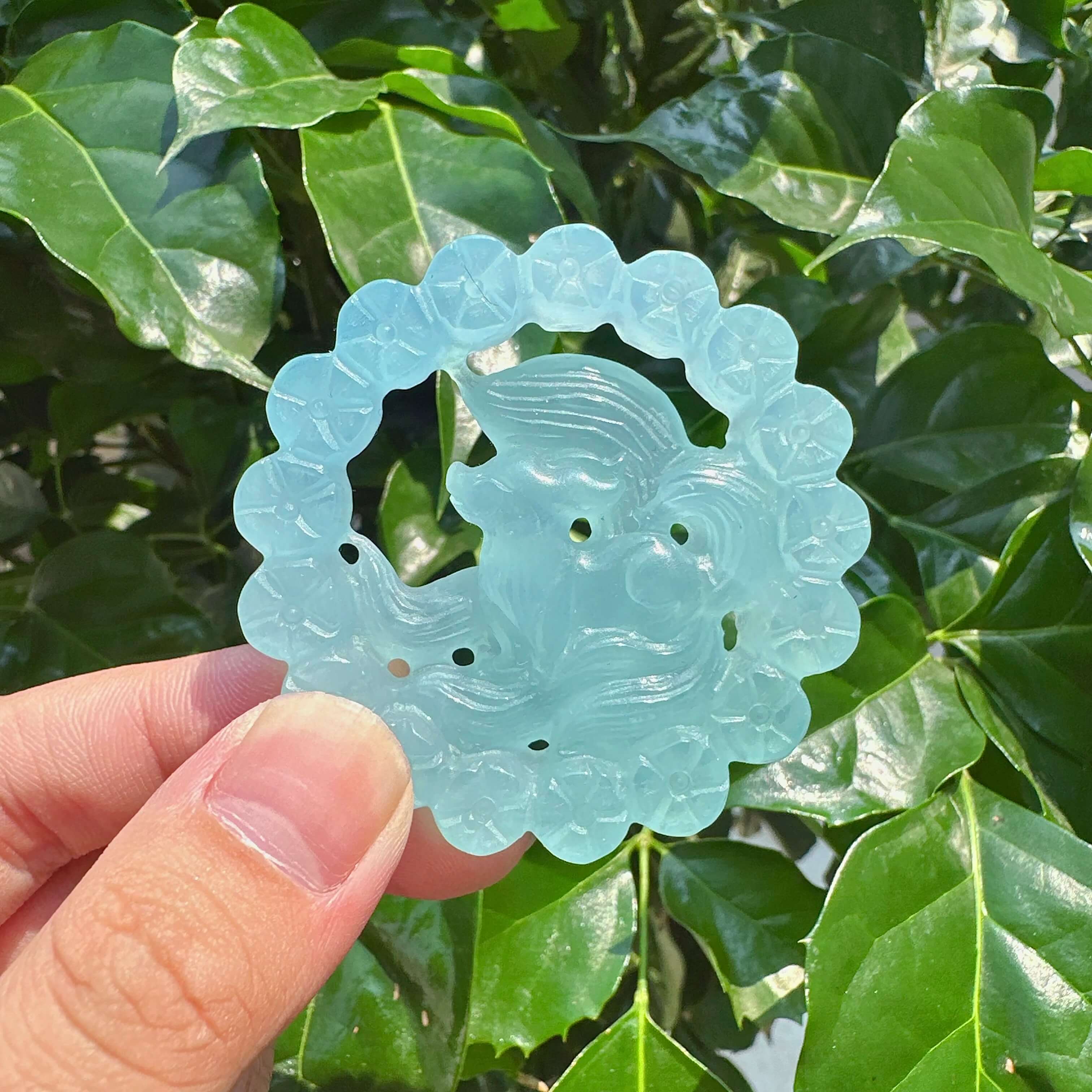 Aquamarine Nine-tailed Fox Carving