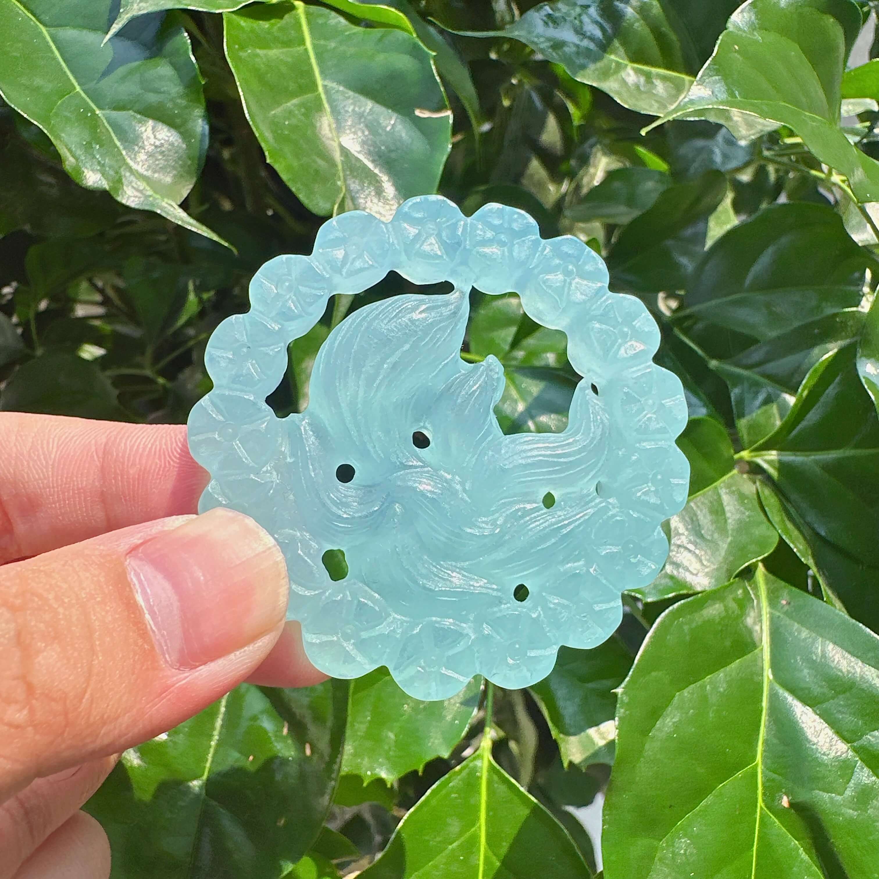 Aquamarine Nine-tailed Fox Carving