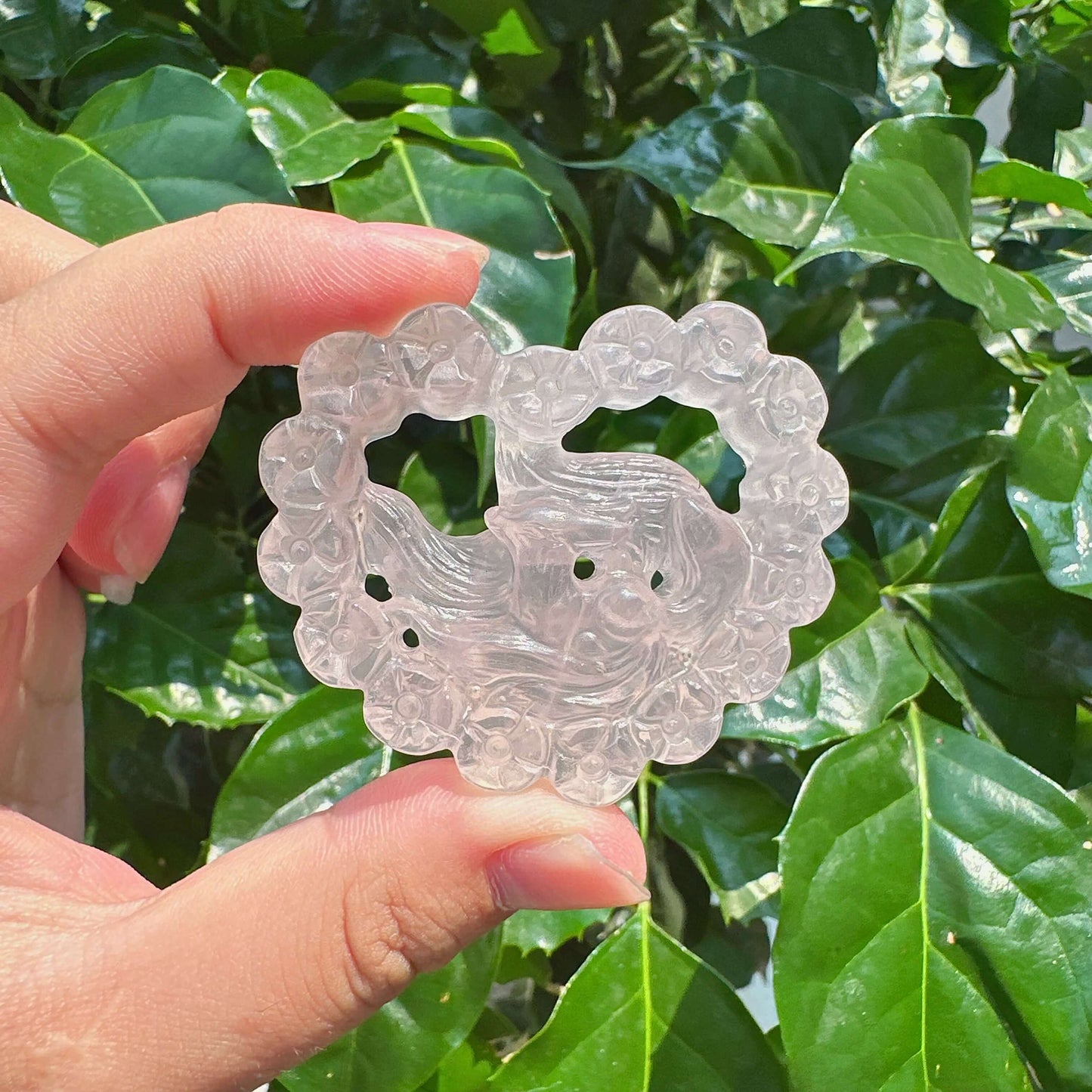 Rose Quartz Nine-tailed fox Carving