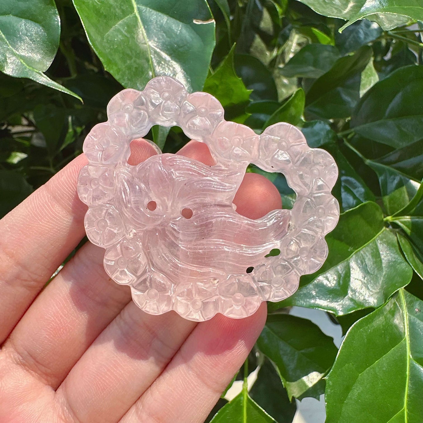 Rose Quartz Nine-tailed fox Carving