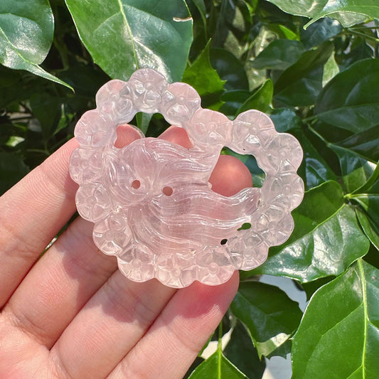 Rose Quartz Nine-tailed fox Carving