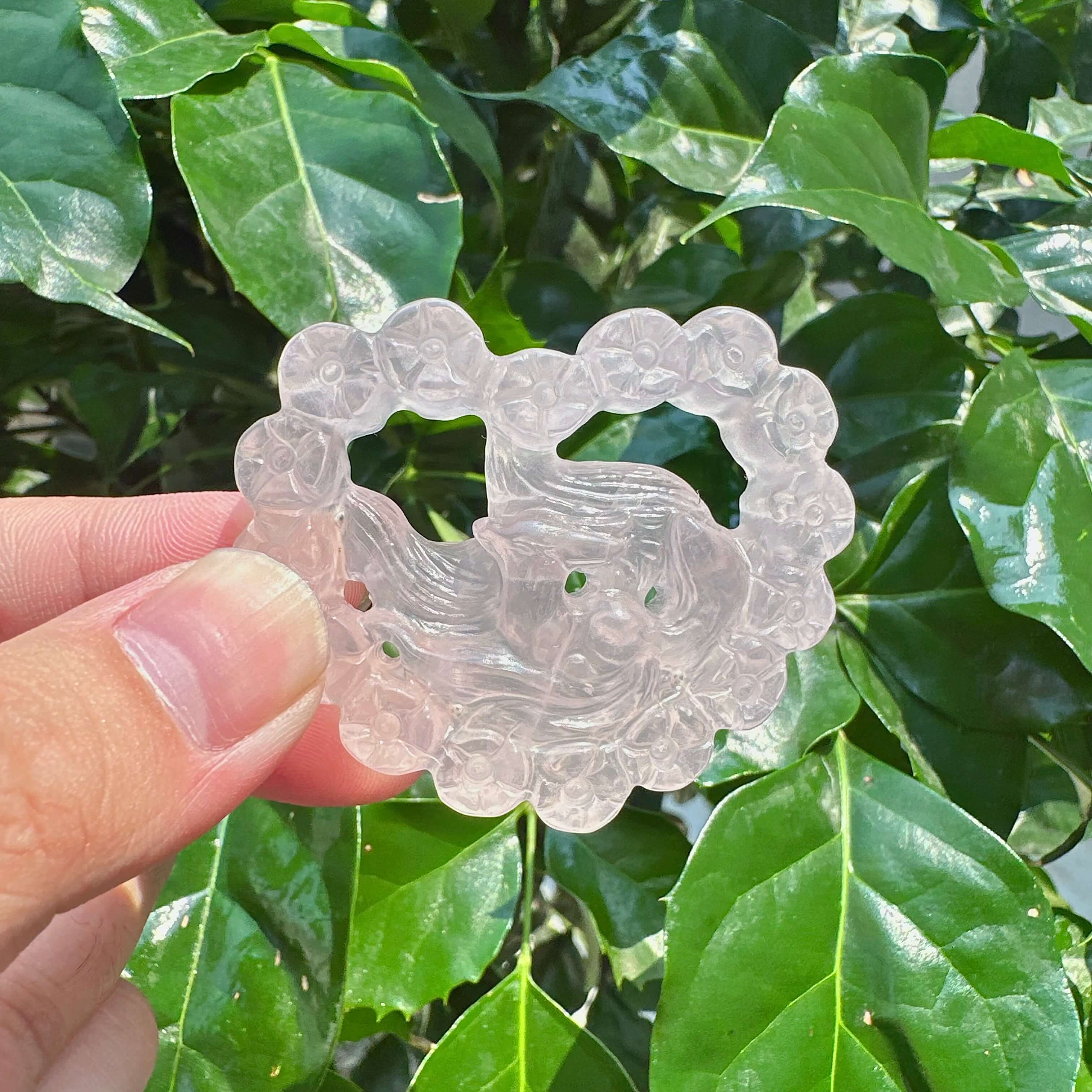 Rose Quartz Nine-tailed fox Carving