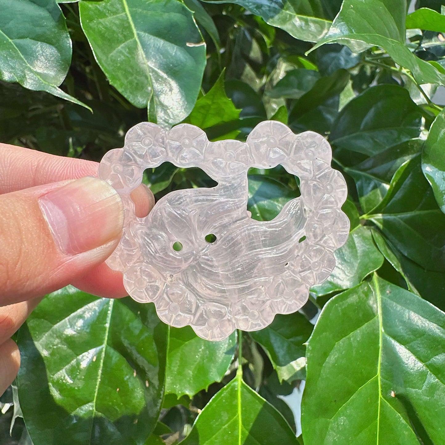 Rose Quartz Nine-tailed fox Carving