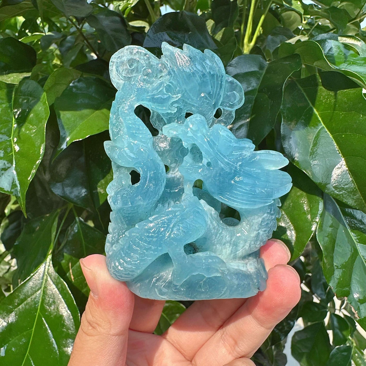 Aquamarine Eastern Dragon Carving