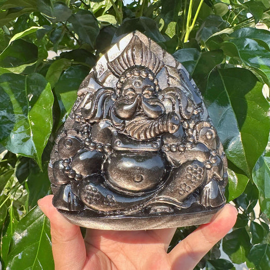 Silver Obsidian Ganesha Carving