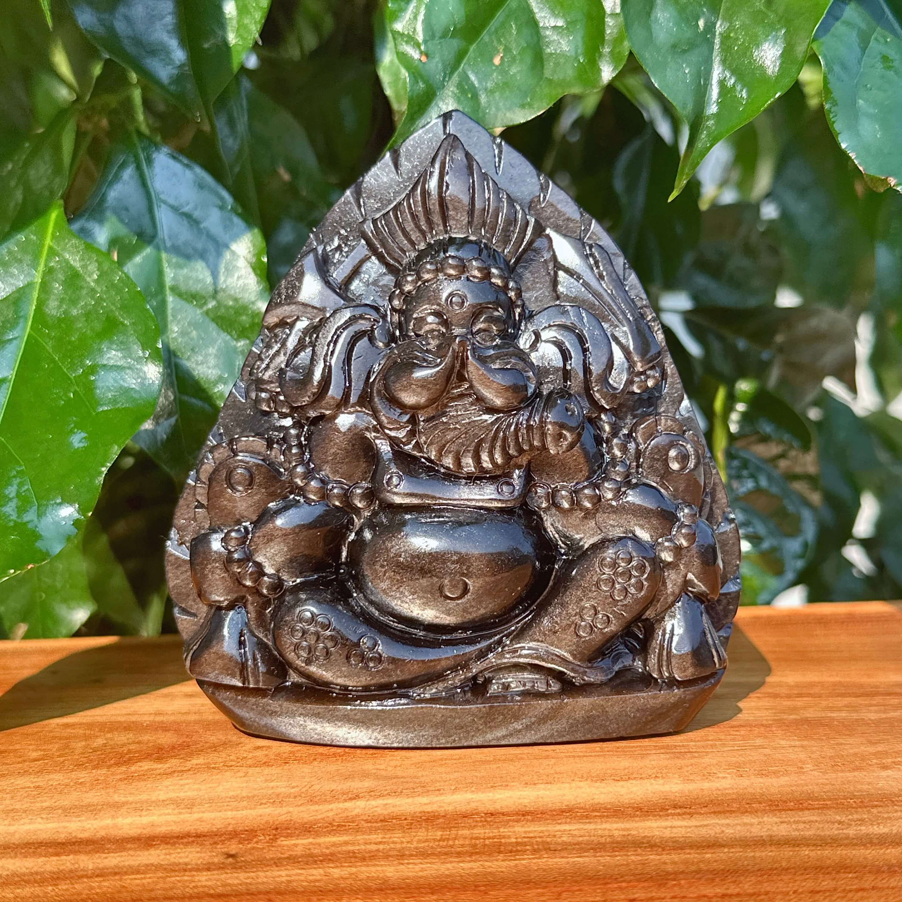 Silver Obsidian Ganesha Carving