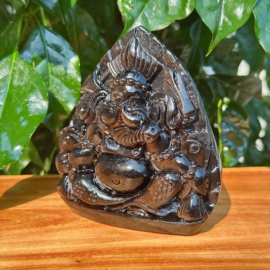 Silver Obsidian Ganesha Carving