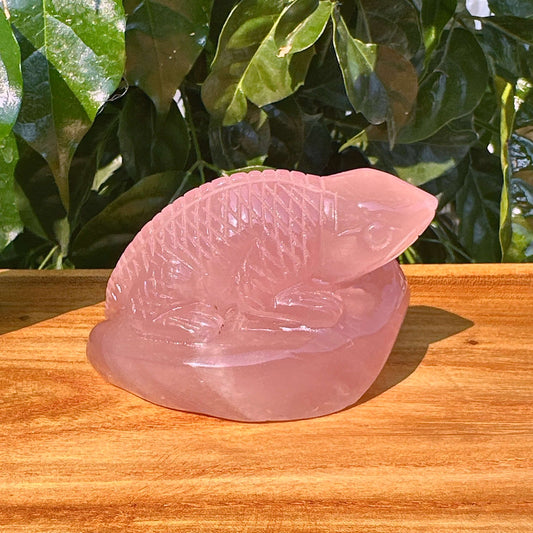 Rose Quartz Lizard Carving