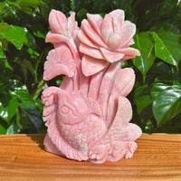 Pink Opal Lotus and Fish Carving