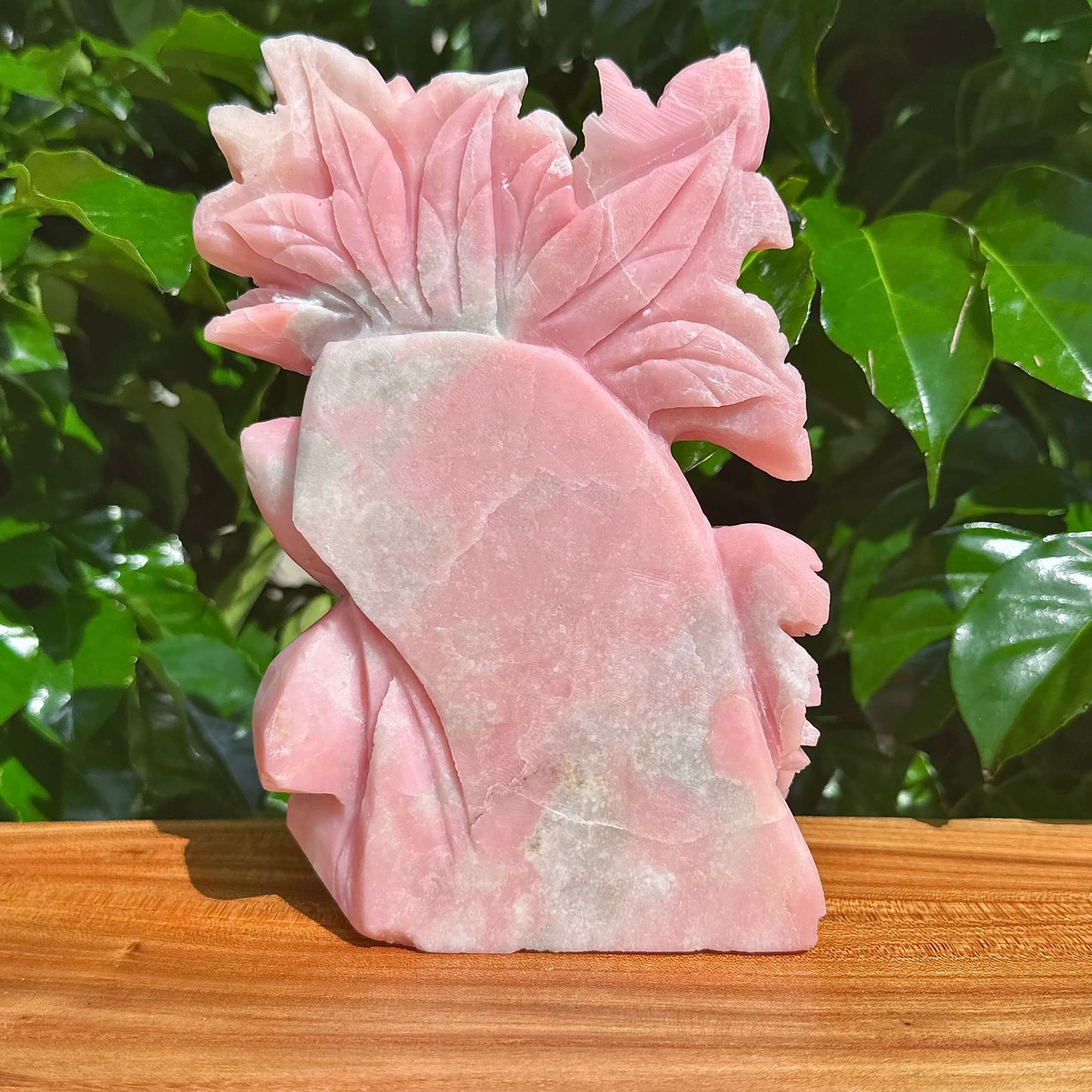 Pink Opal Lotus and Fish Carving