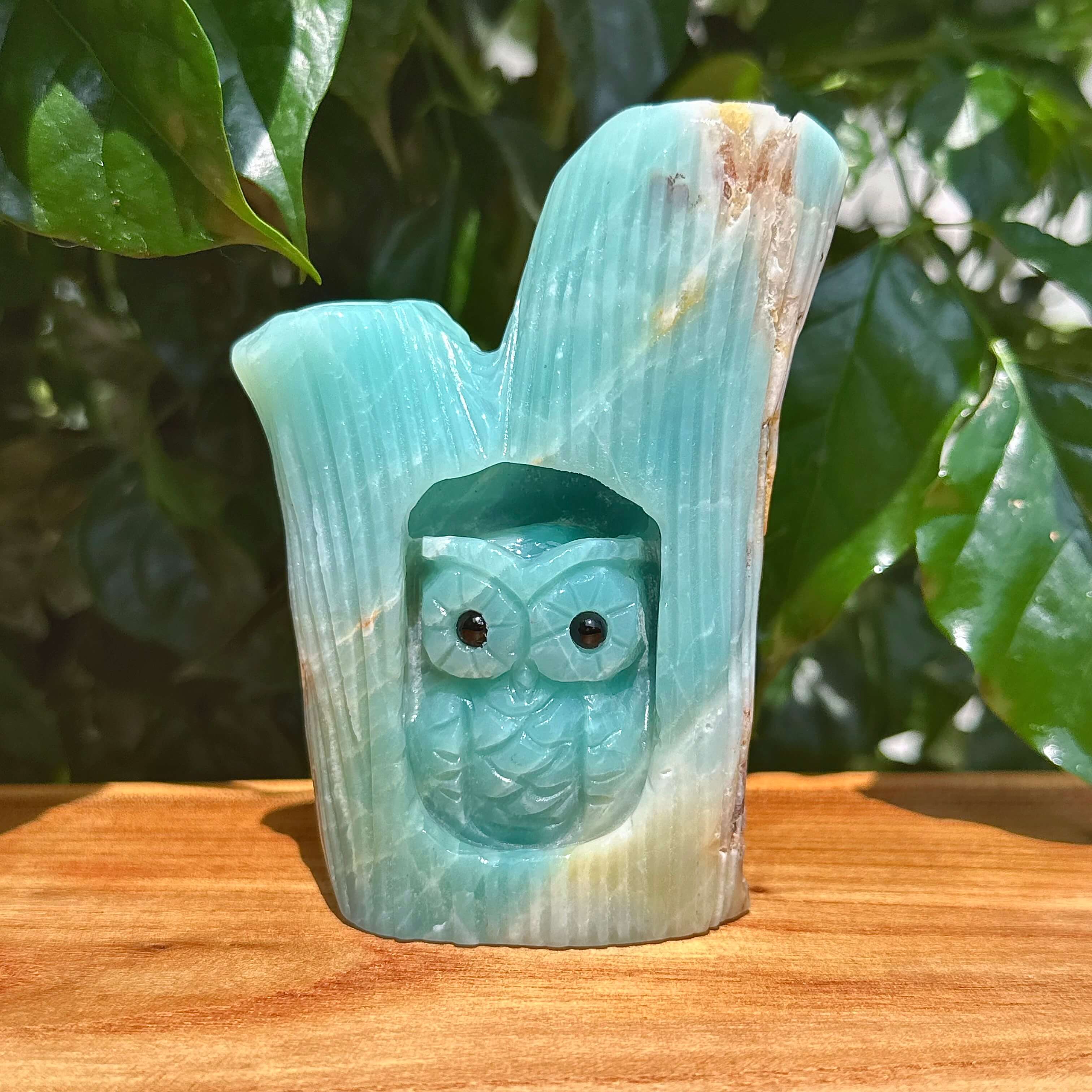 Sky Blue Amazonite Owl Carving