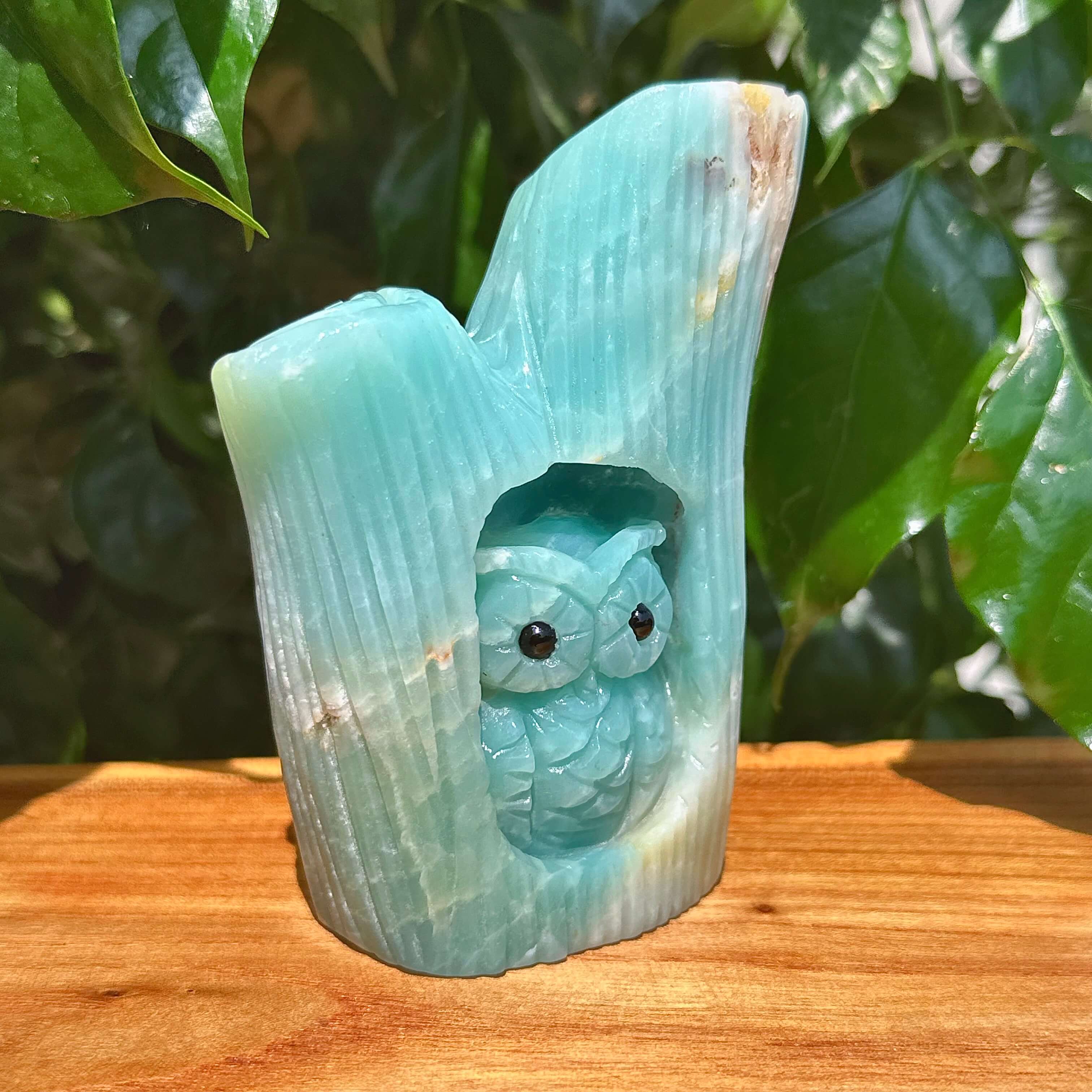 Sky Blue Amazonite Owl Carving