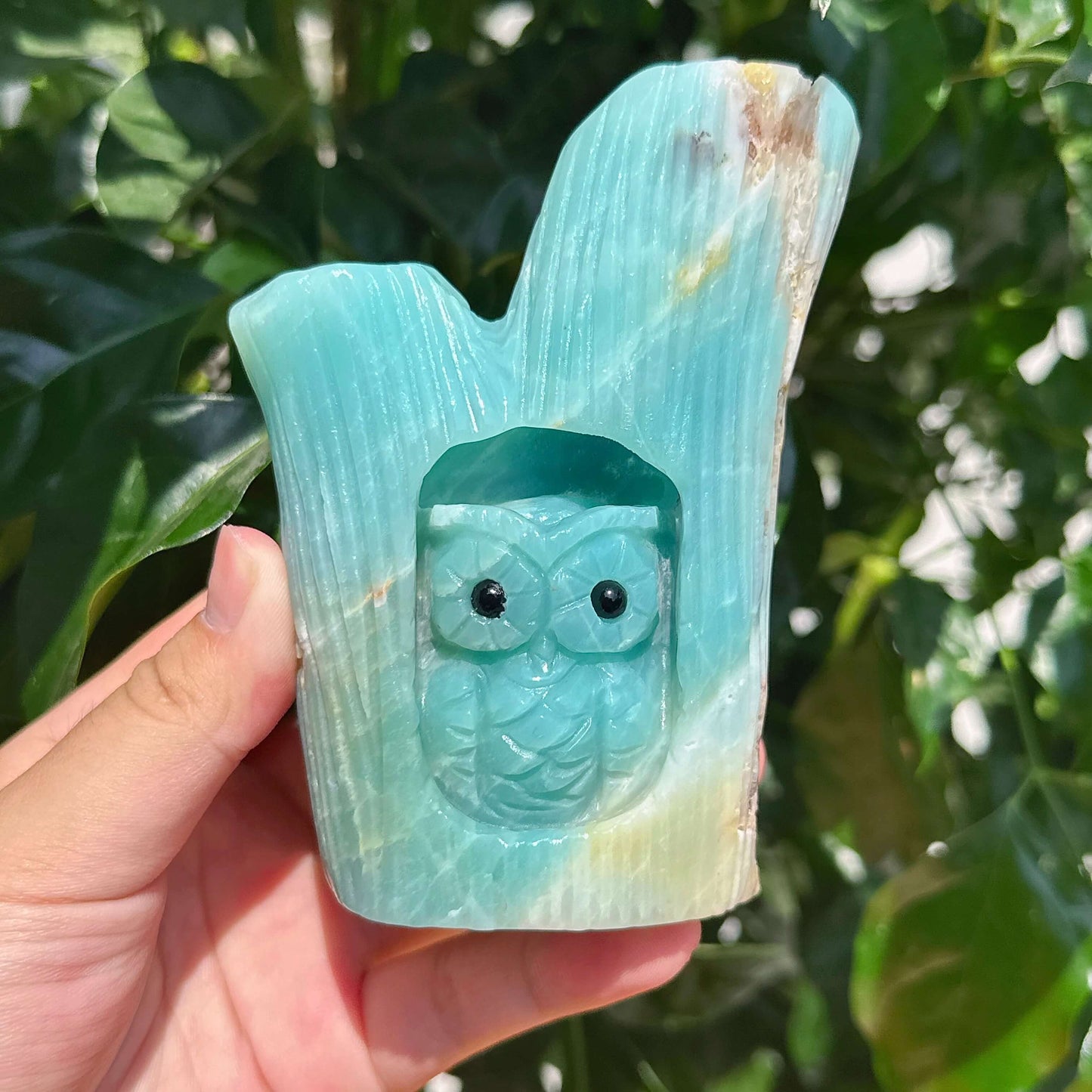 Sky Blue Amazonite Owl Carving