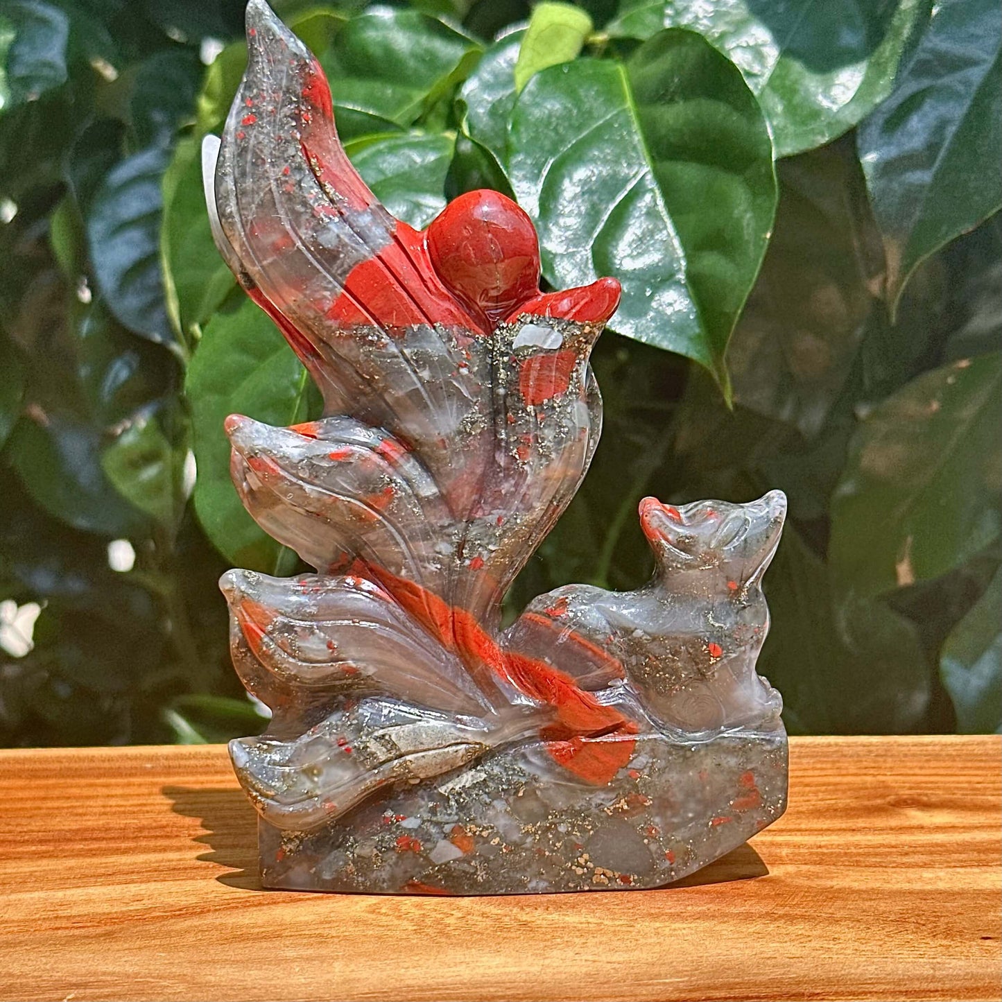 African Bloodstone Nine-tail Fox Carving