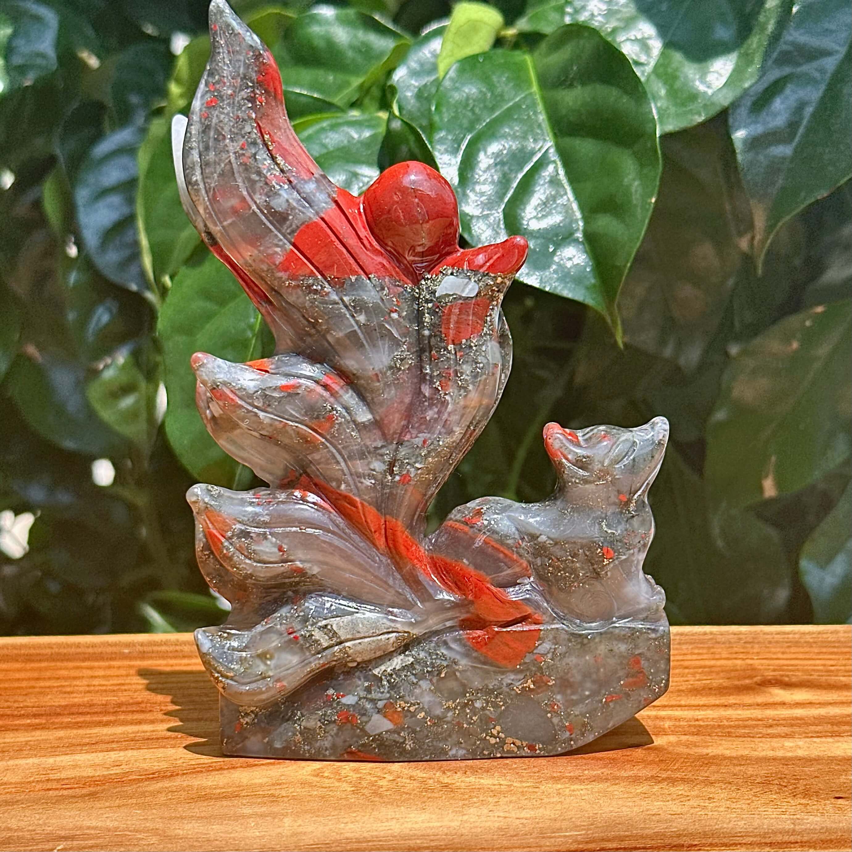 African Bloodstone Nine-tail Fox Carving