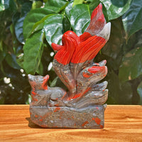 African Bloodstone Nine-tail Fox Carving