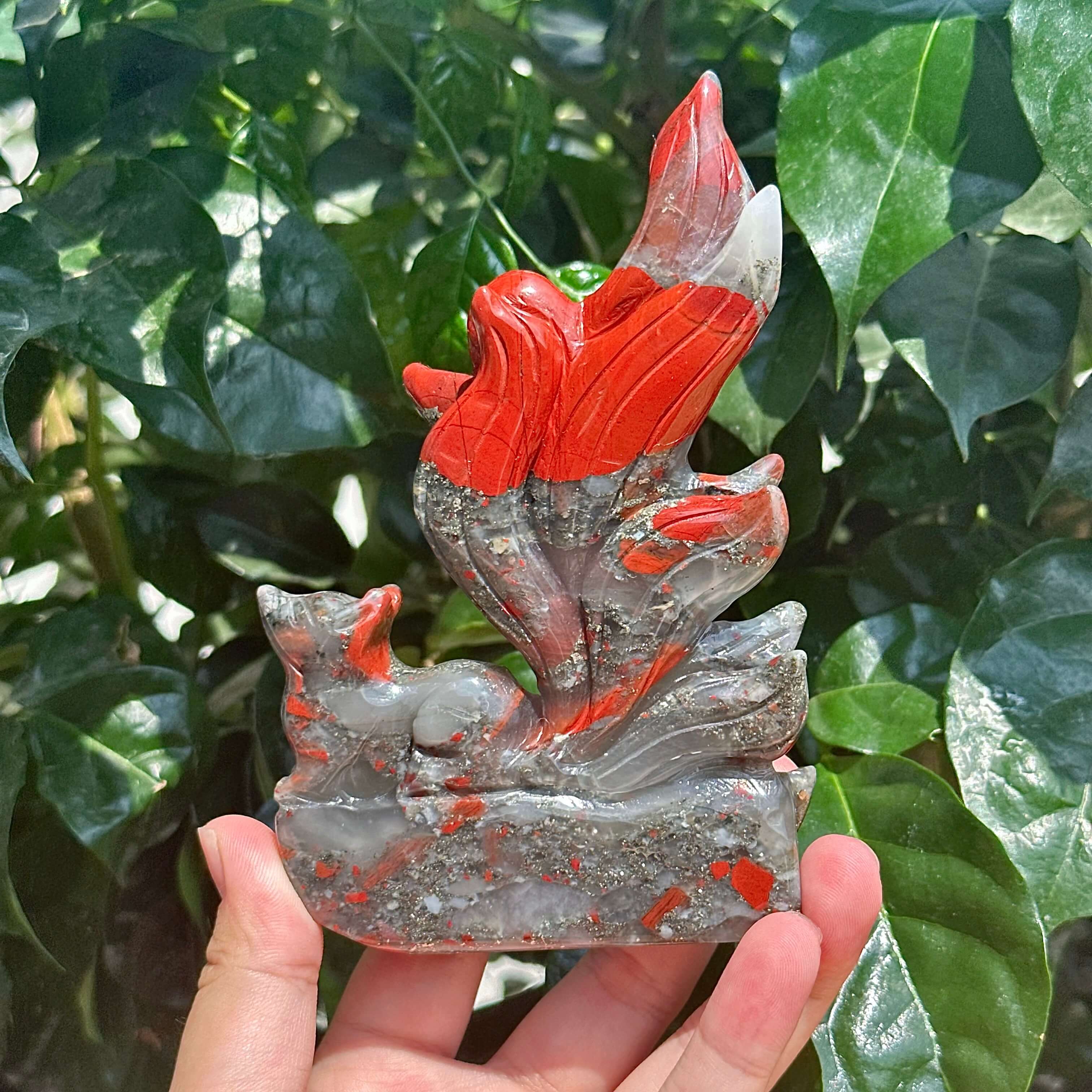 African Bloodstone Nine-tail Fox Carving