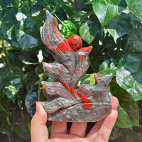 African Bloodstone Nine-tail Fox Carving