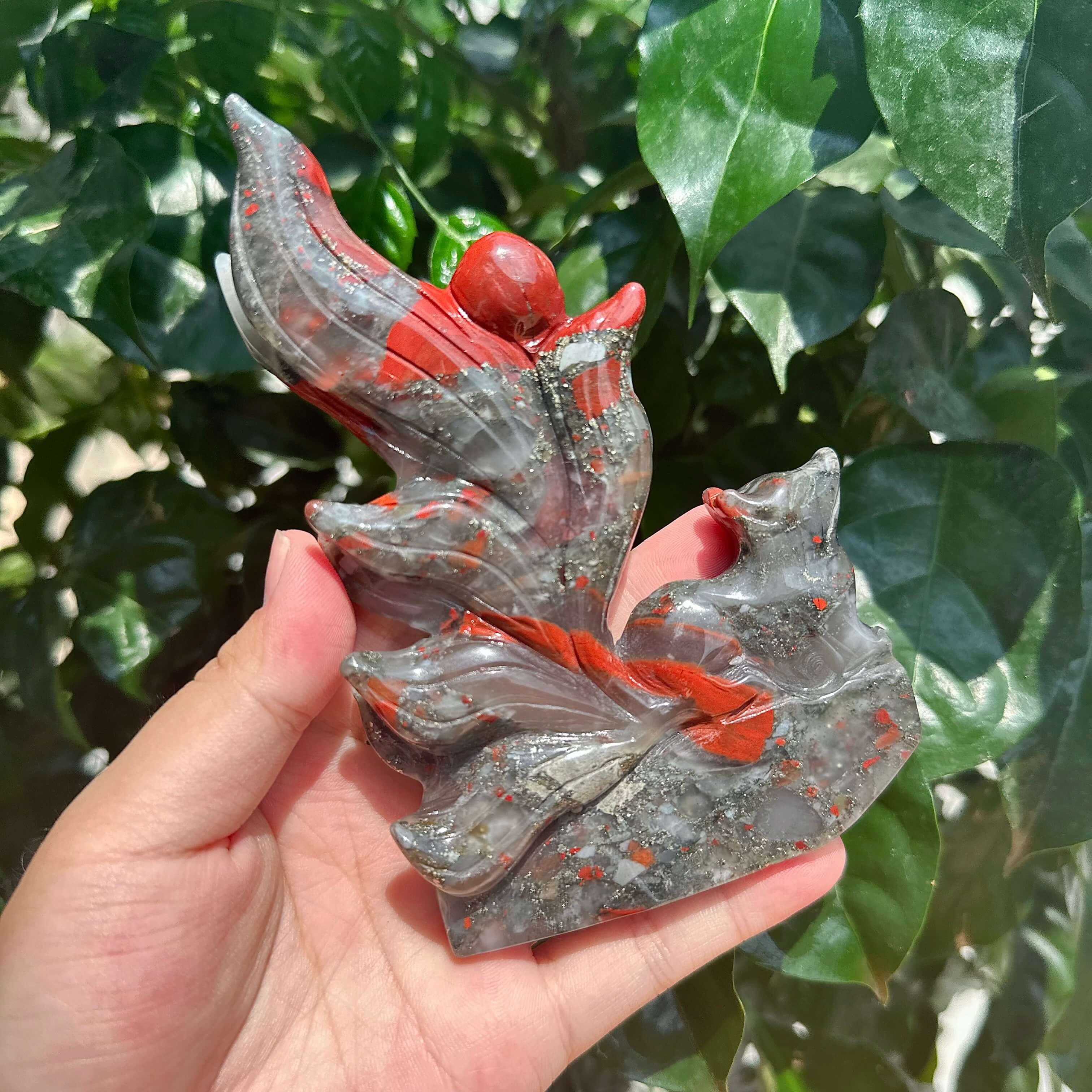 African Bloodstone Nine-tail Fox Carving