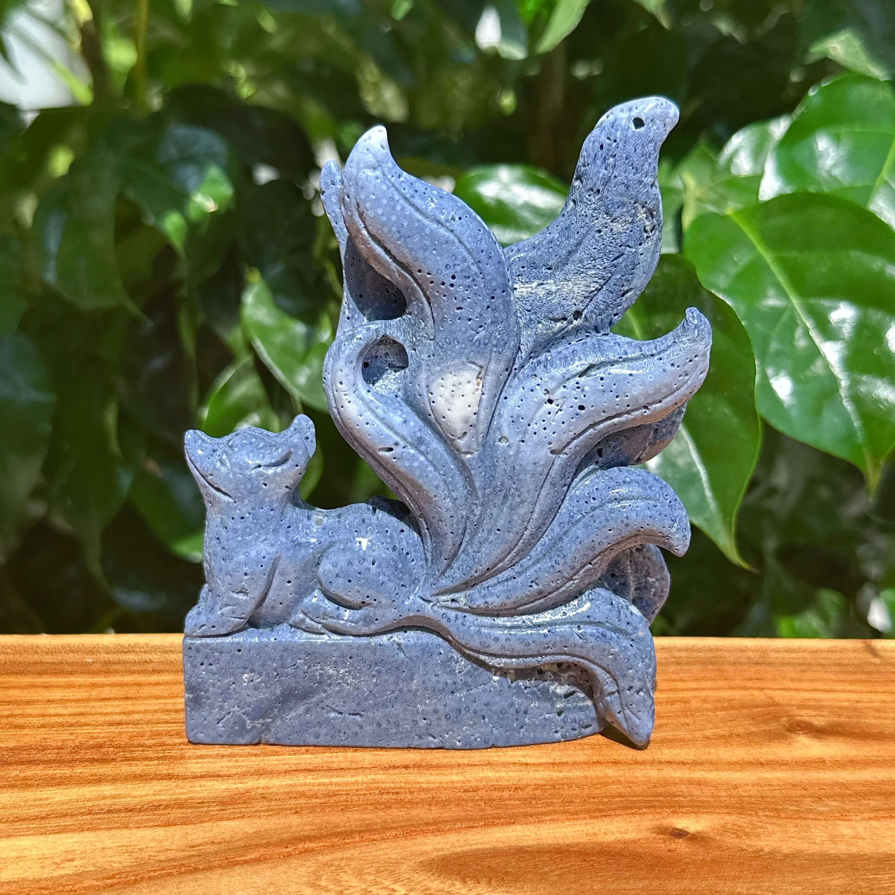 Blue Coral Nine-tail Fox Carving