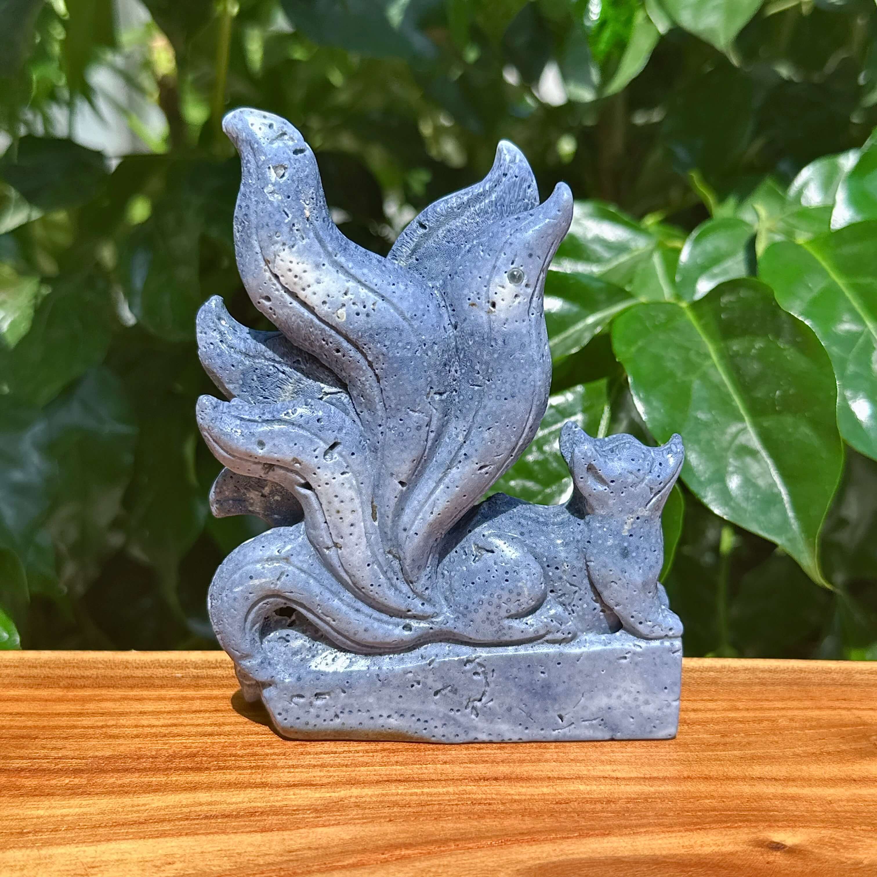 Blue Coral Nine-tail Fox Carving