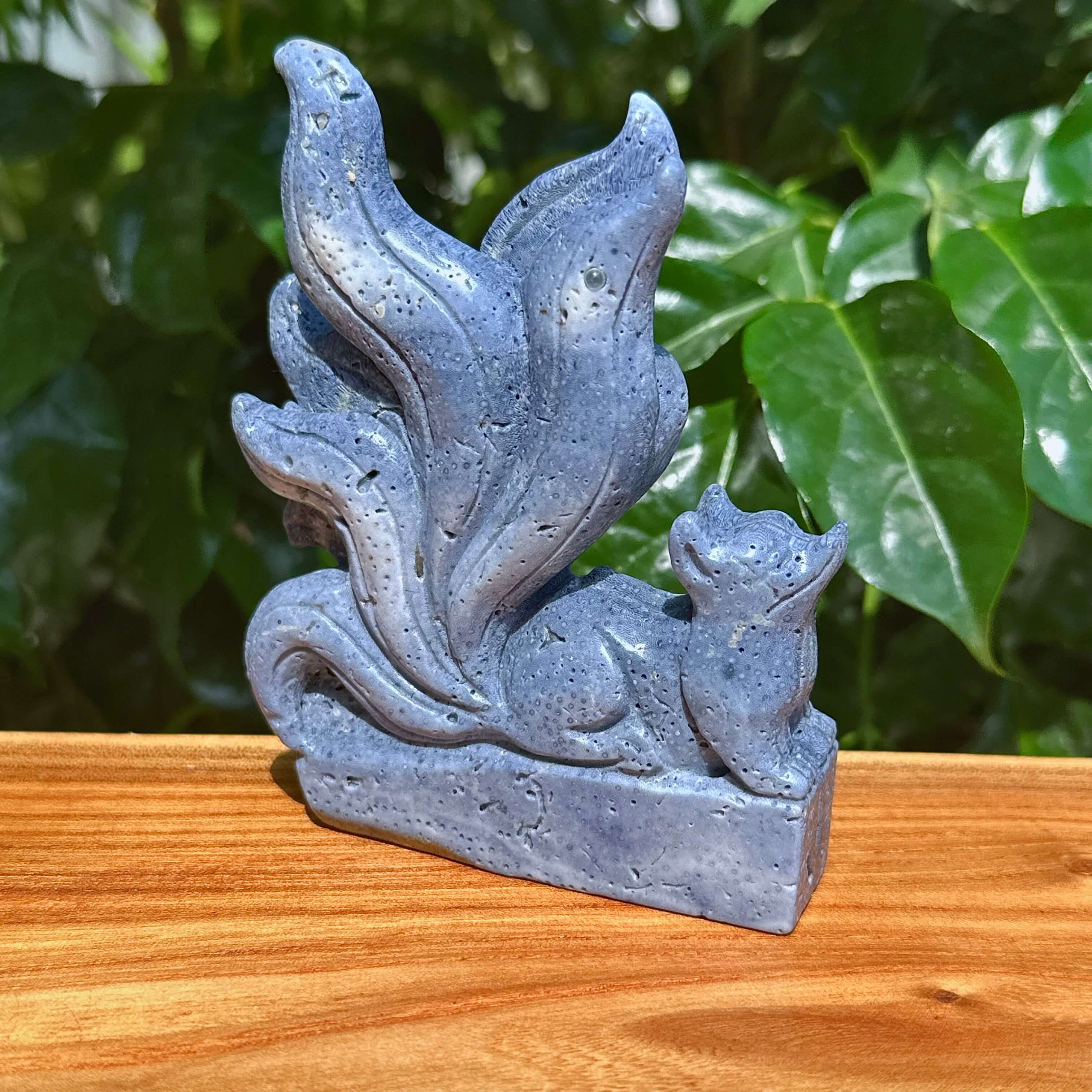 Blue Coral Nine-tail Fox Carving