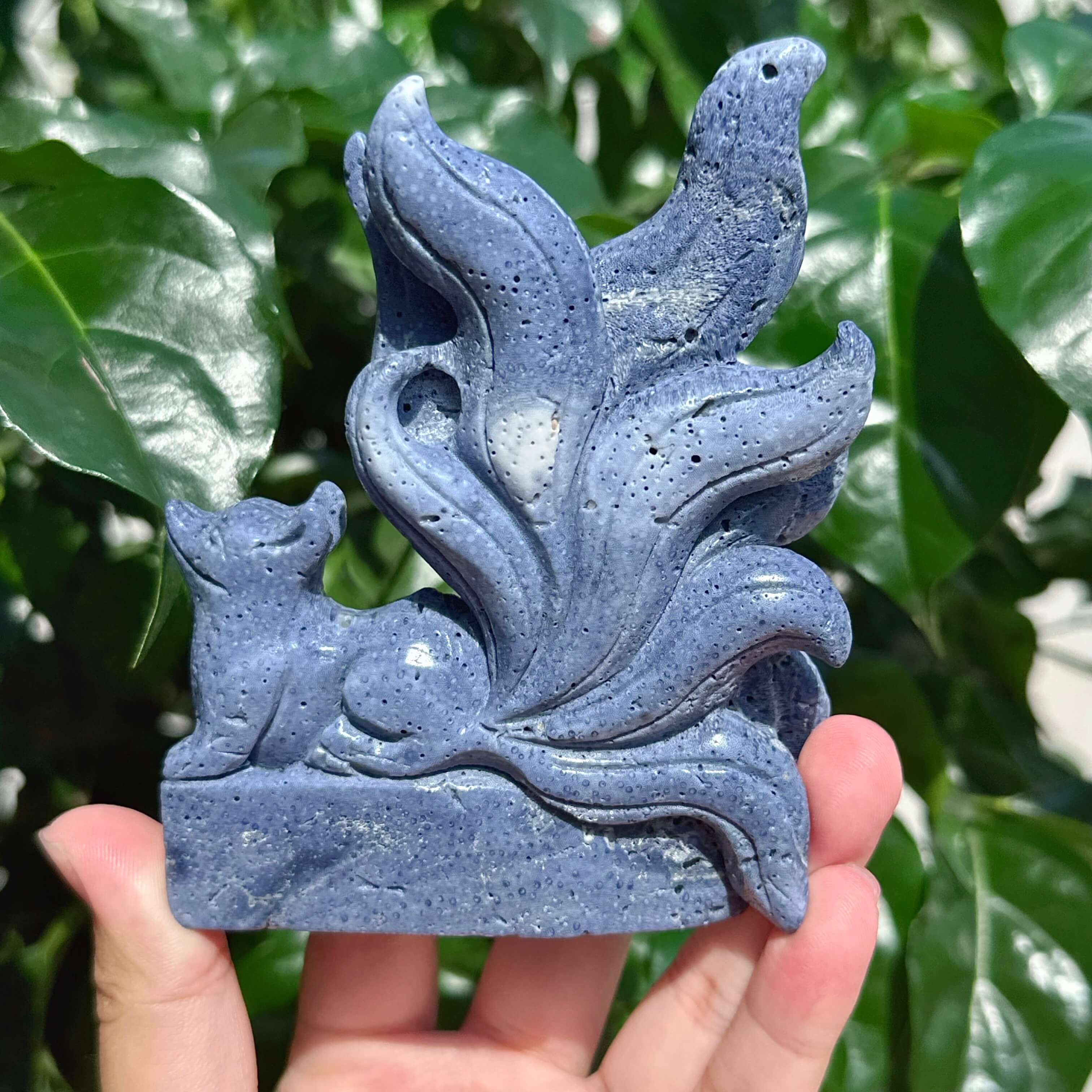 Blue Coral Nine-tail Fox Carving