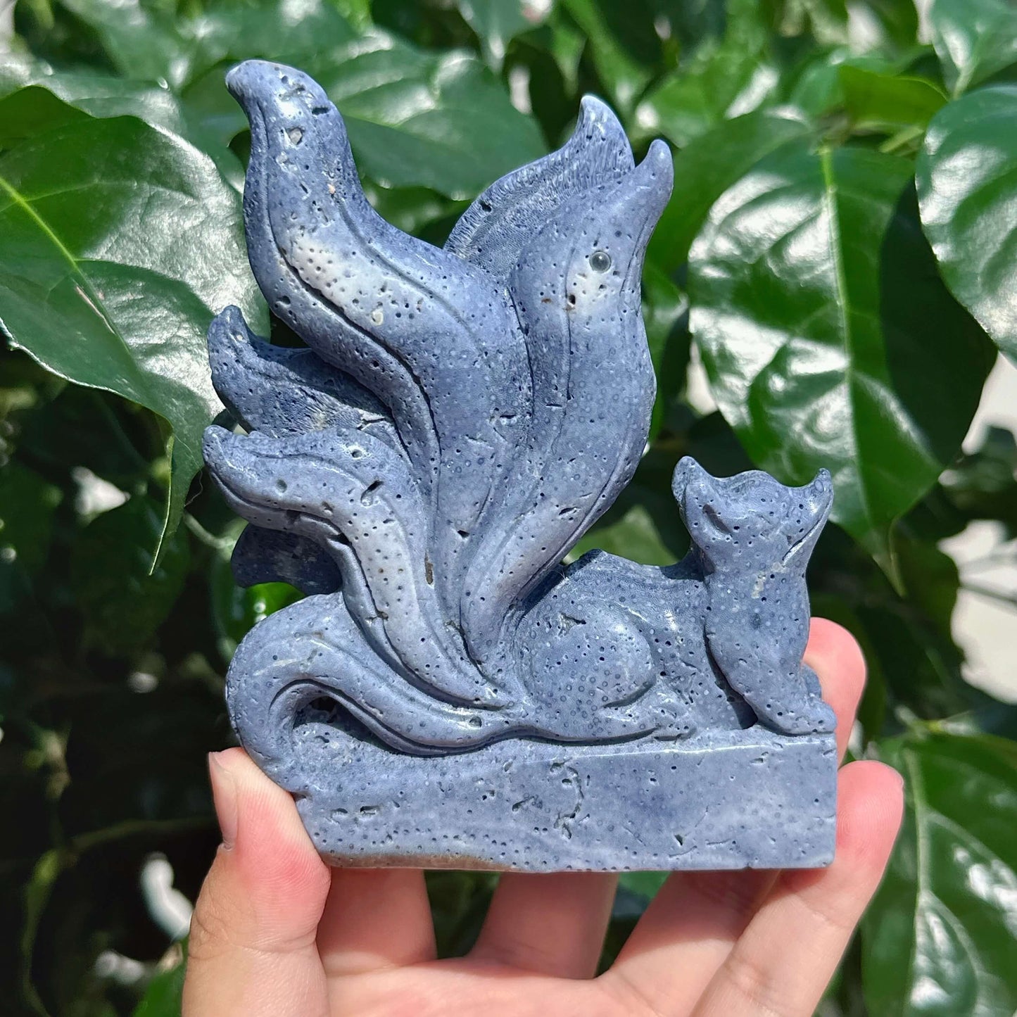 Blue Coral Nine-tail Fox Carving